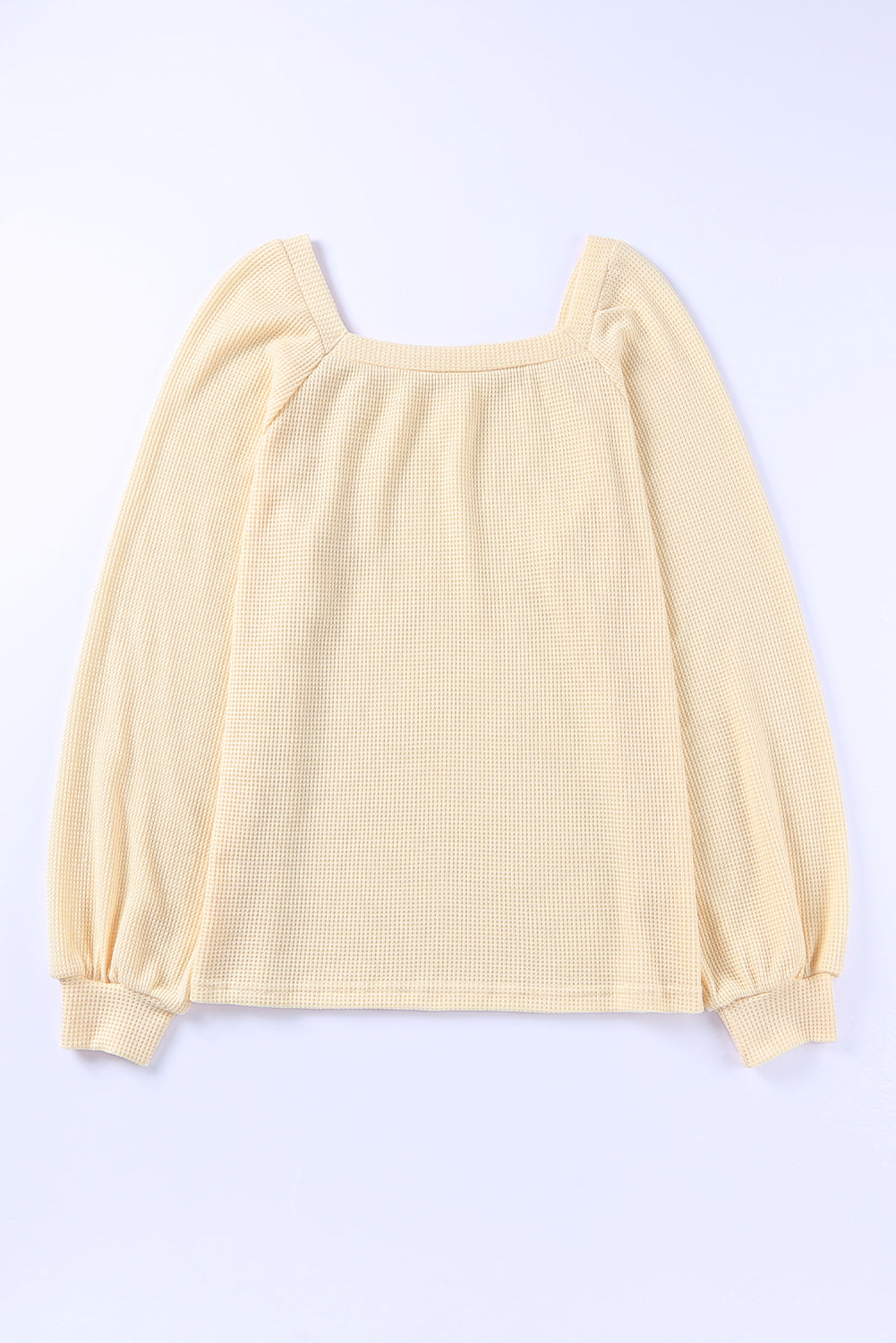 Square Neck Puff Sleeve Waffle Knit Top