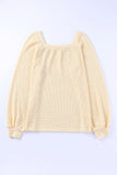 Square Neck Puff Sleeve Waffle Knit Top