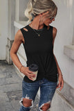 Khaki Rib Knit Cut-out Front Twist Tank Top