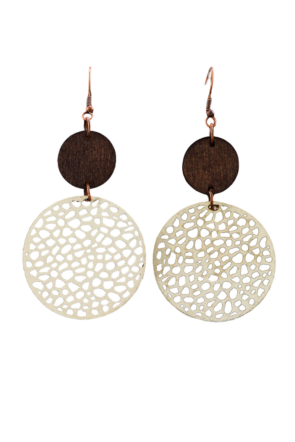 Hollow Out Wooden Round Drop Earrings