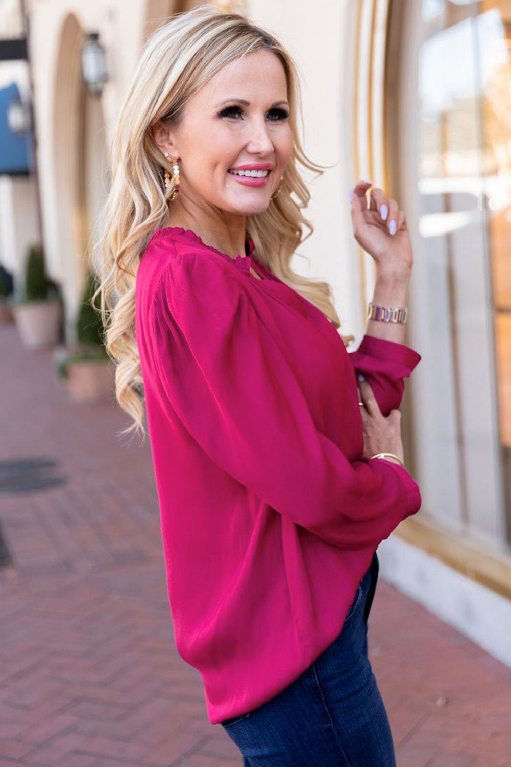 V Neck Bubble Sleeve Blouse