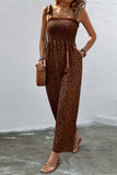 Cheetah Print Smocked Wide Leg Jumpsuit