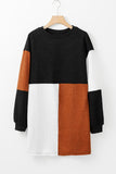 Black Ribbed Color Block Drop Shoulder Long Sleeve Mini Dress