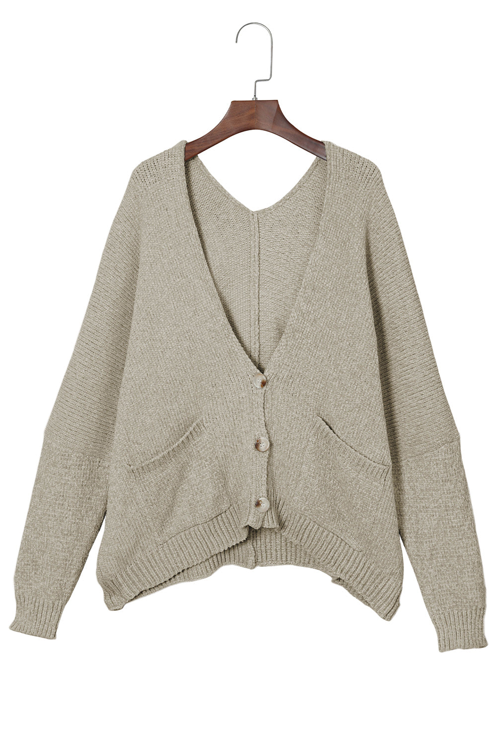 Cardigan pull gris avec poches sur le devant et boutons