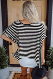 Black Stripe Batwing Sleeve Crewneck Oversized Top