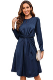 Twist Front Tie Back Long Sleeve Satin Dress