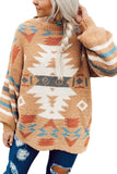 Aztec Print Long Sleeve Tunic Knitted Sweater