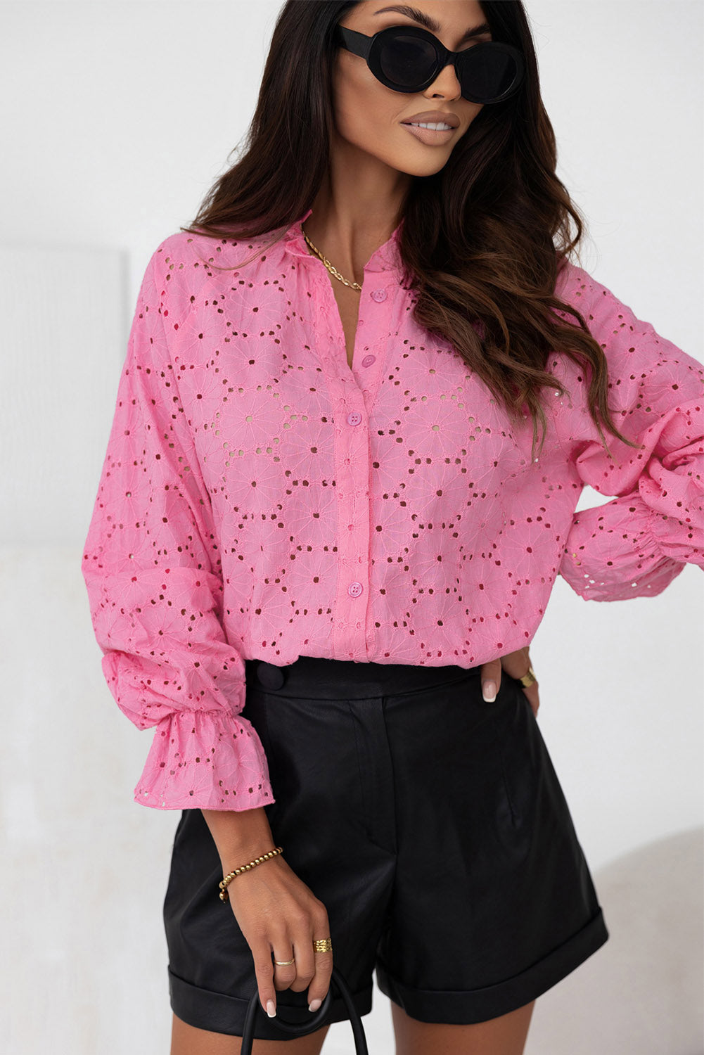 Hollow Out Embroidered Floral Shirt