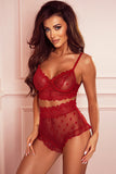 Sheer Lace Polka Dot Valentines Romance 2pcs Lingerie Set