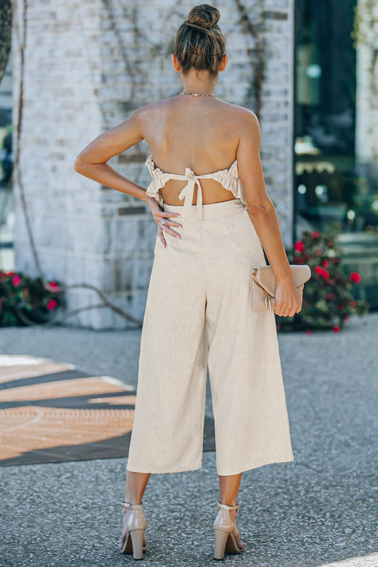 Ruffled Strapless Wide Leg Jumpsuit