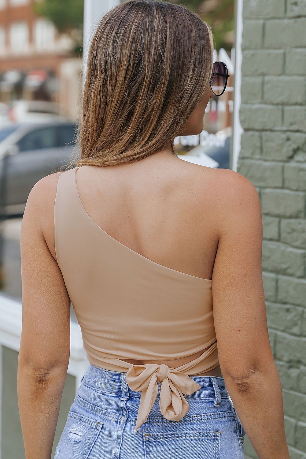 One Shoulder Side Tie Sleeveless Crop Top