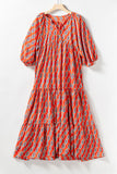 Ethnic Geometry Print Bubble Sleeve Maxi Dress