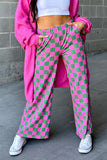 Bonbon 2-Tone Checked Print High Waist Wide Leg Pants