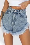 Dark Acid Wash Raw Hem Jean Shorts