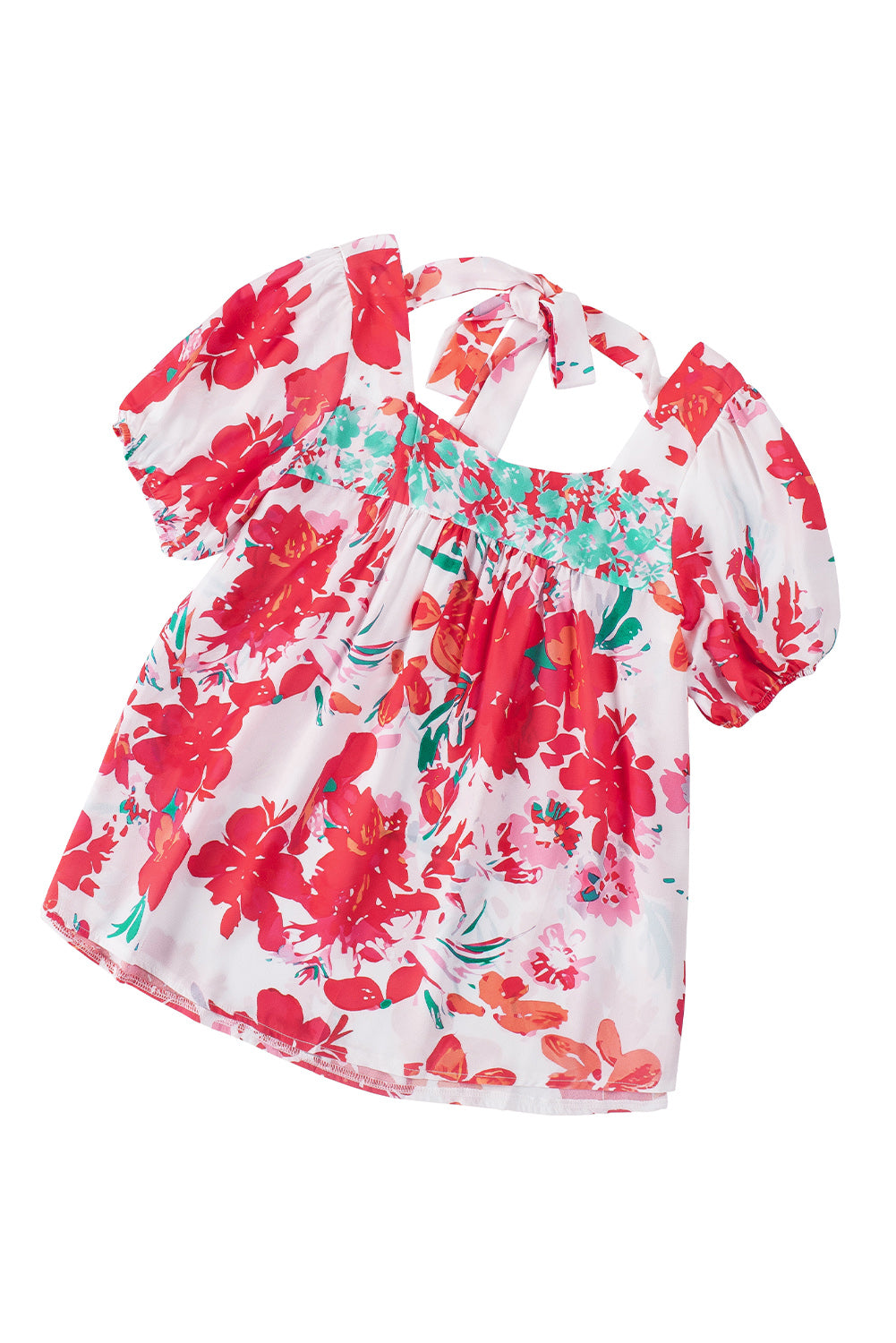 Blouse à col carré imprimé floral rouge