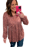 Print Long Sleeve Ruffled Babydoll Plus Size Blouse