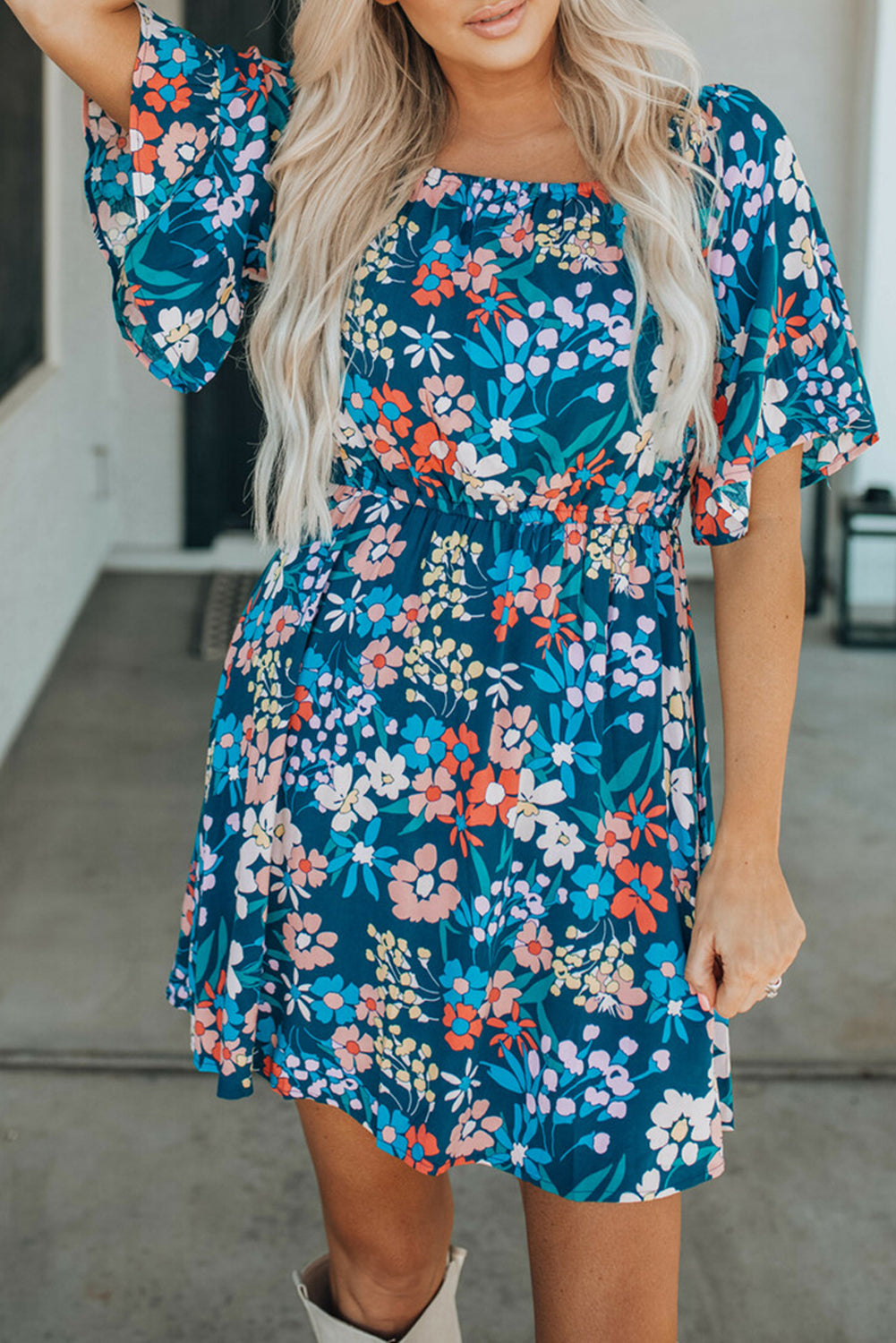 Square Neck Ruffle Floral Dress