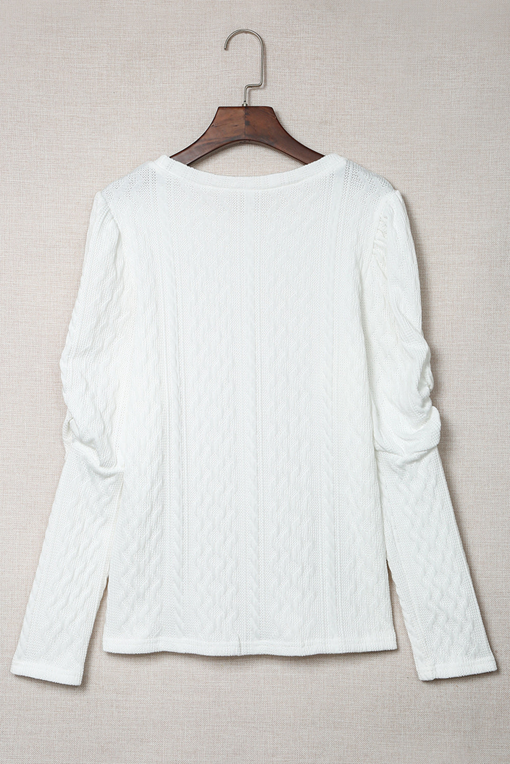 Solid Color Puffy Sleeve Textured Knit Top