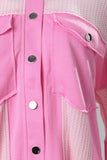 Veste à poches en patchwork gaufré color block rose