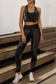 Striped Racerback Tank Top and High Waist Pants Active Set