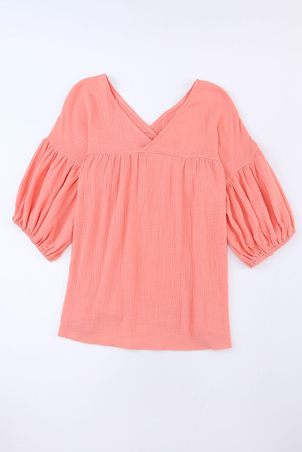 Textured V Neck Bracelet Sleeve Babydoll Blouse