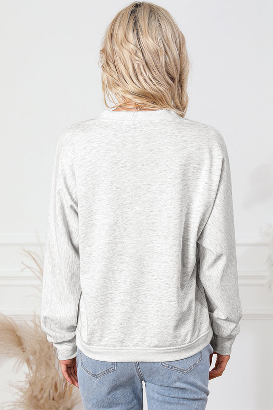 Sweat-shirt portefeuille gris à col en V et bordure contrastée avec poche