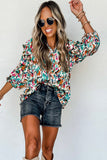 Multicolour Abstract Print 3/4 Puff Sleeve Ruffle Blouse