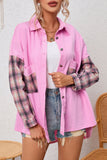 Plaid Patchwork Chest Pockets Oversized Shirt Jacket