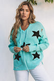 V Neck Star Pattern Hooded Sweater with Slits