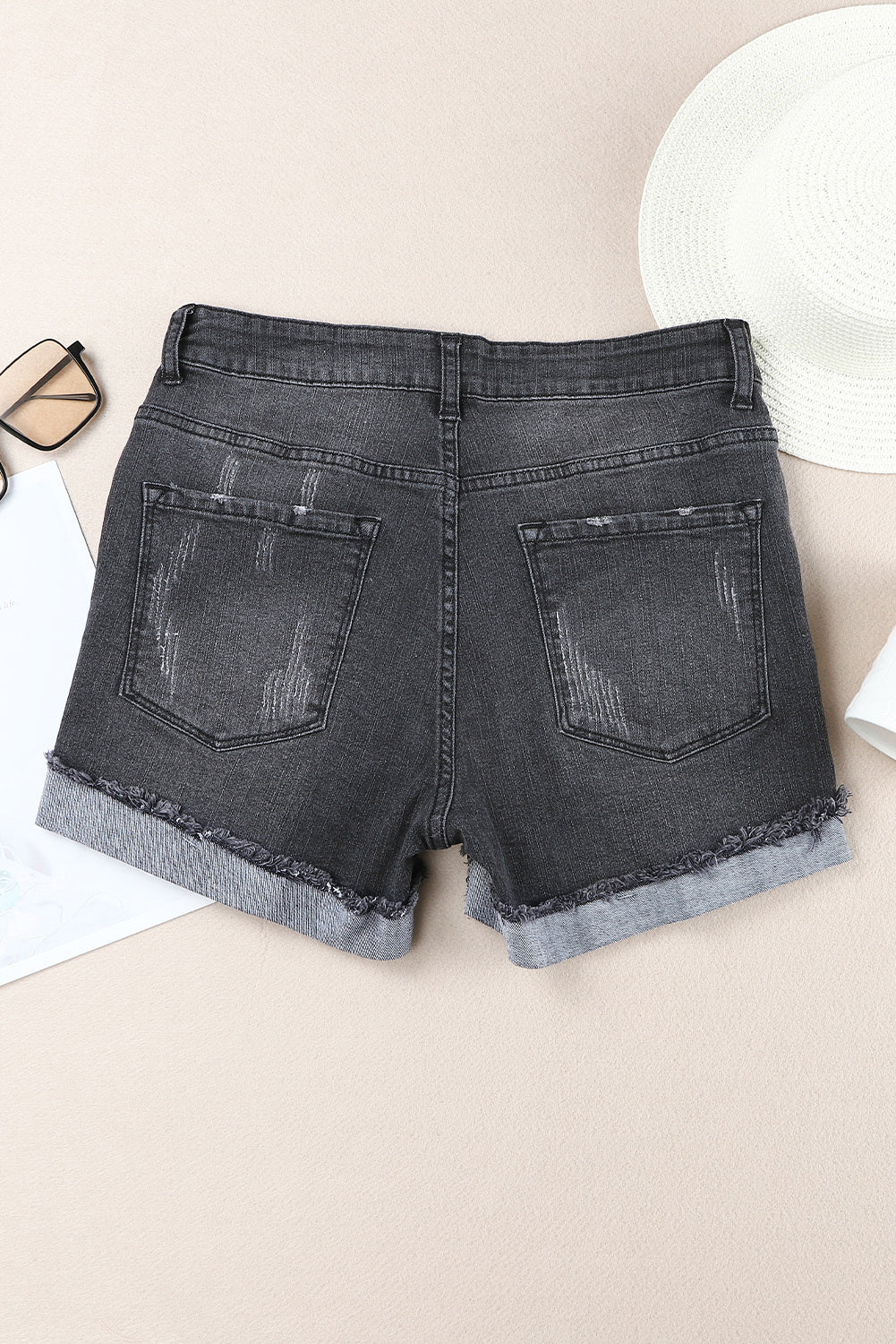 Distressed Ripped Rolled Hem Denim Shorts