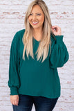 Pleated Bubble Sleeve Plus Size Blouse