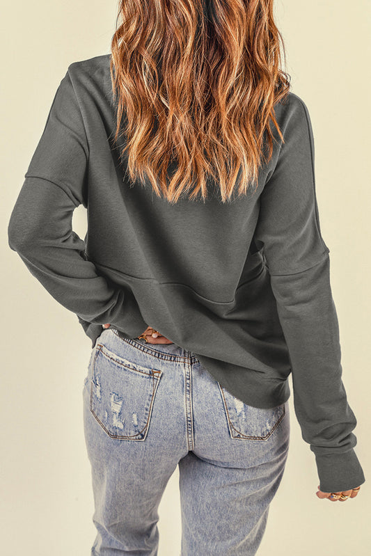 Dark Solid Color Zip Collar Sweatshirt with Pockets