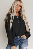 Gray Waffle Patchwork Dolman Sleeve Henley Top