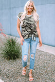 Camo Print Knotted Hem T-shirt