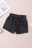 Retro Bleach-washed Ruffled Elastic High Waist Denim Shorts