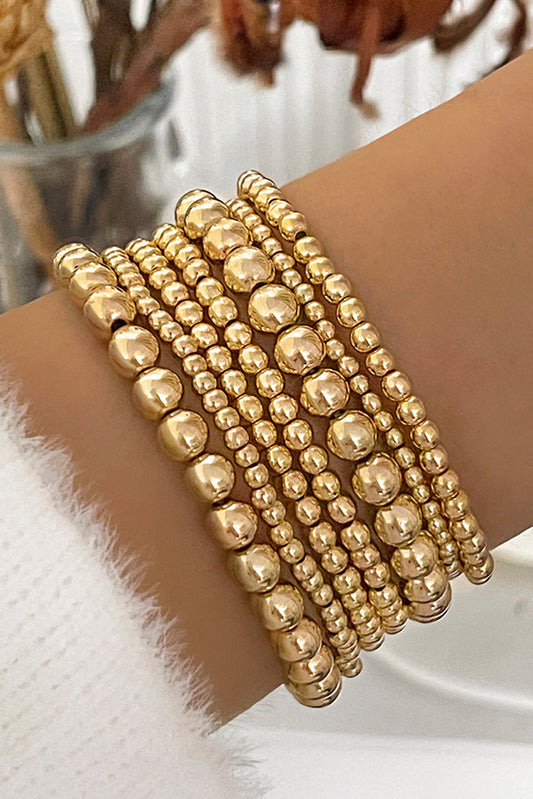 Gold 7pcs/Set Minimalist Plated Beaded Luxury Bracelet Set