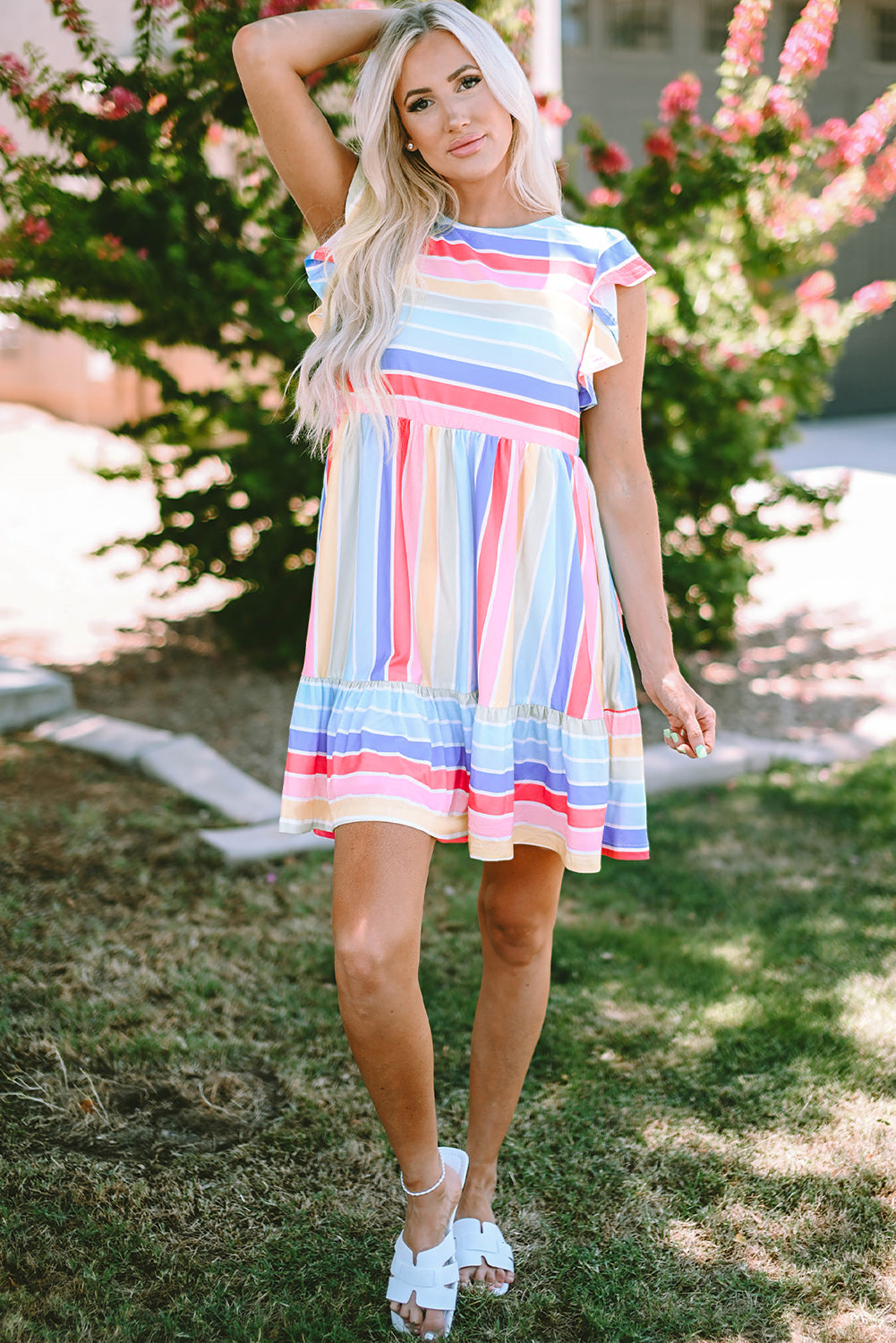 Striped Ruffle Flared Babydoll Dress