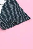 White Striped Colorblock Buttons T Shirt