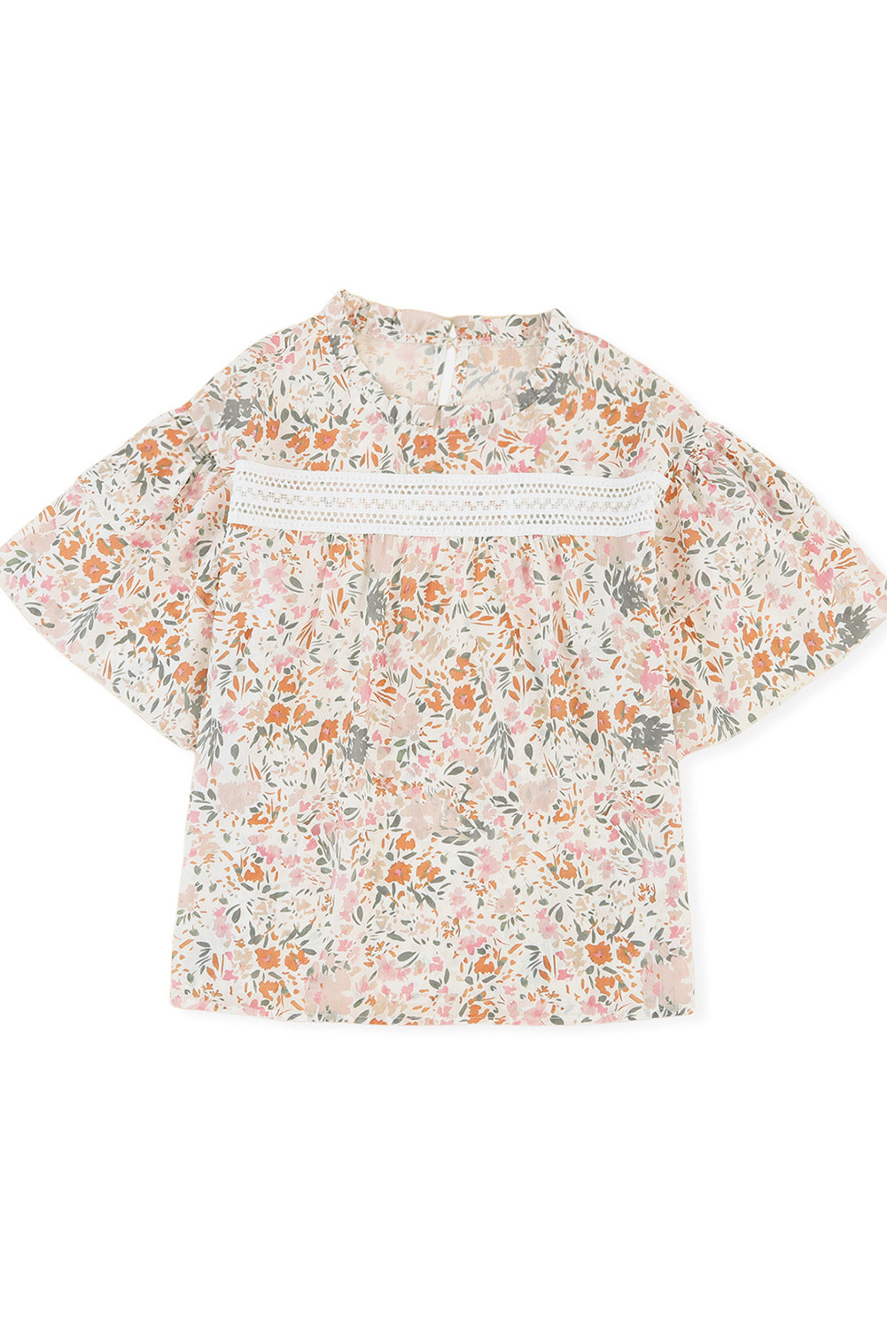 Floral Print Wide Ruffle Sleeves Blouse