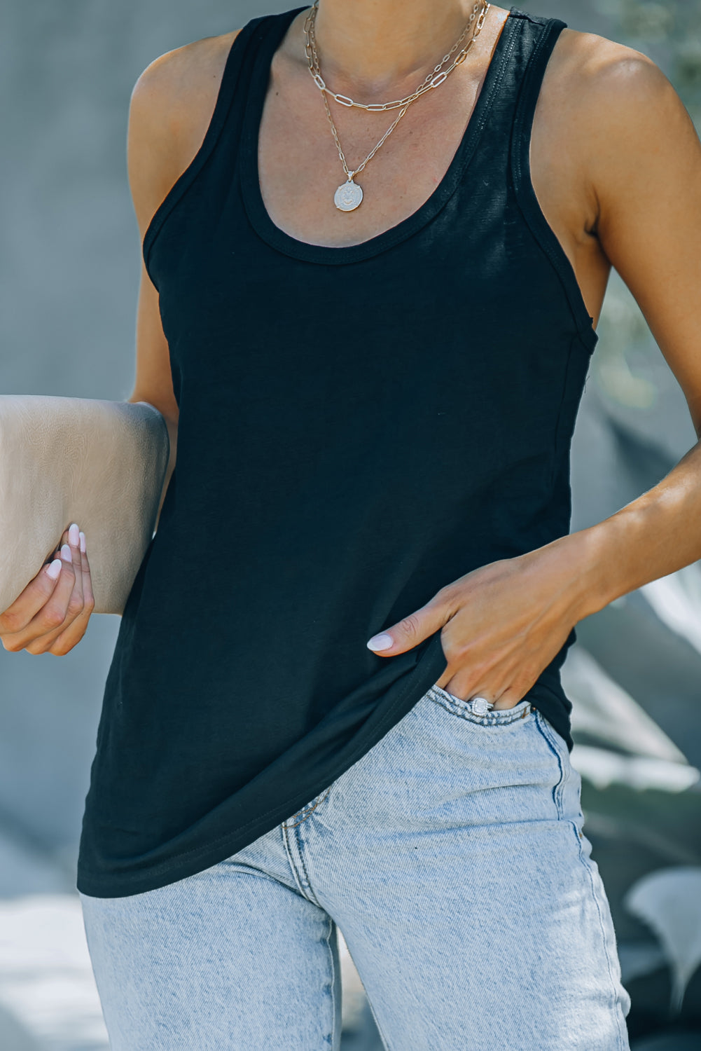 Scoop Neck Basic Solid Tank Top