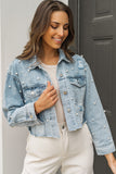 Pearls Beading Cropped Denim Jacket