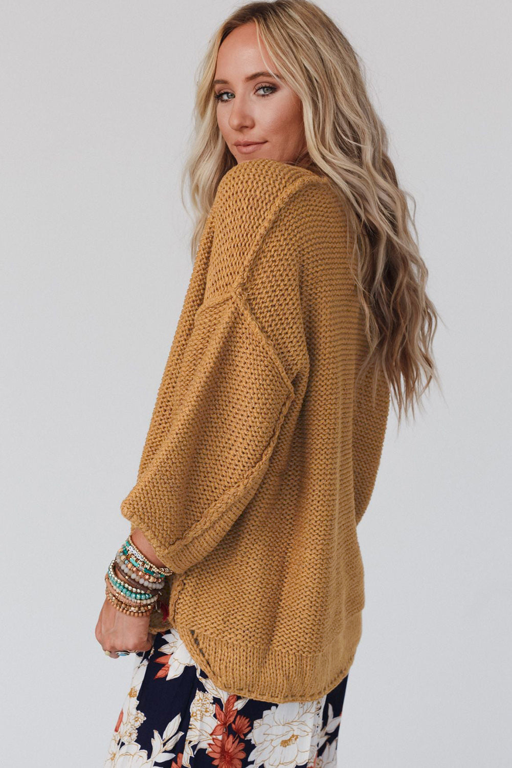 Slouchy Textured Knit Loose Sweater