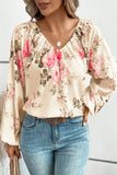 Floral Print Lantern Sleeve V-Neck Blouse