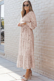 Leopard Surplice Neck Bubble Sleeve Maxi Dress with Sash