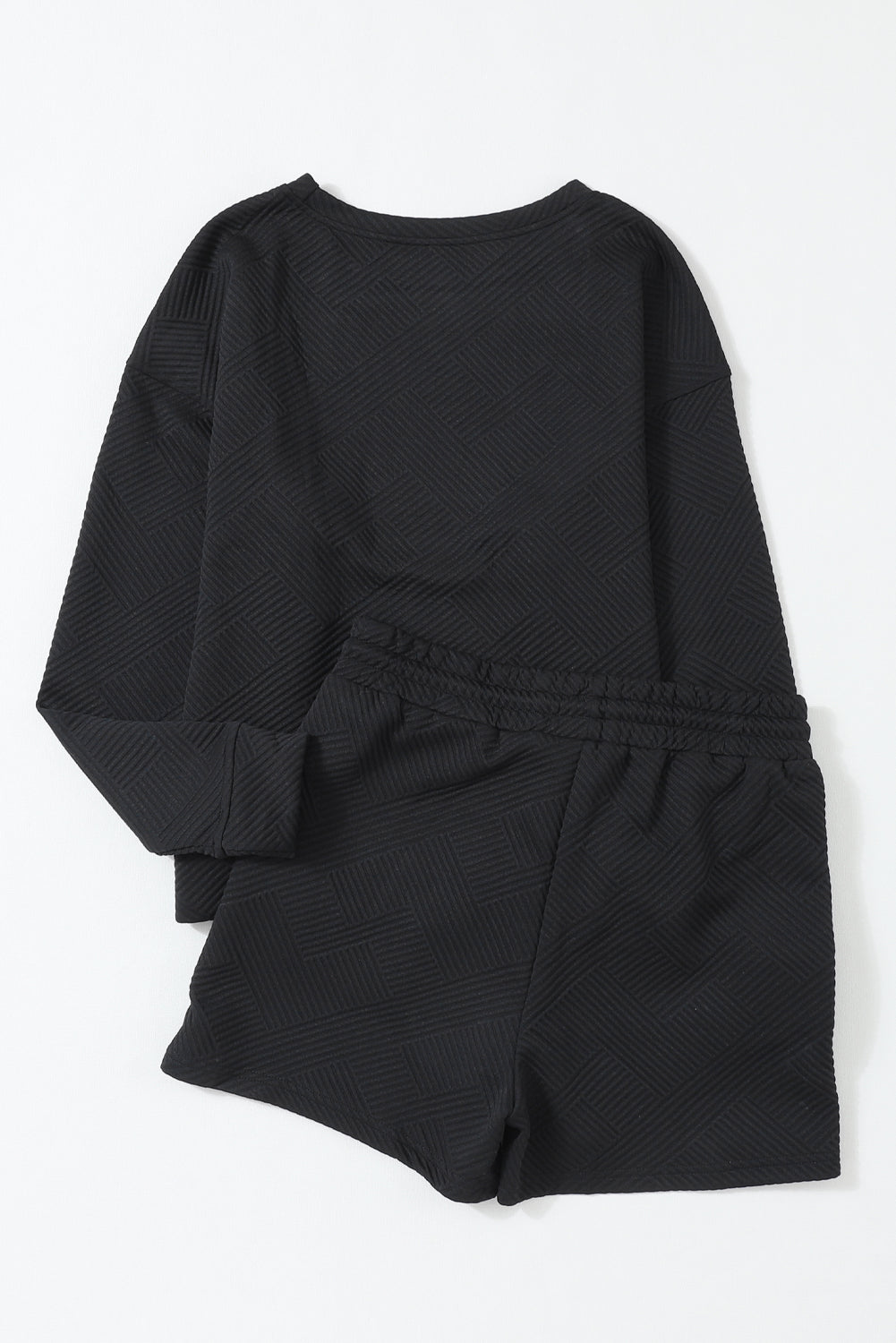 Black Textured Loose Fit T Shirt and Drawstring Pants Set