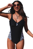 Leaves Splicing Ruched Front Open Back One-piece Swimsuit