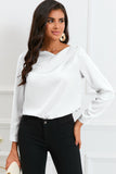 Solid Asymmetric V Neck Long Sleeve Satin Blouse