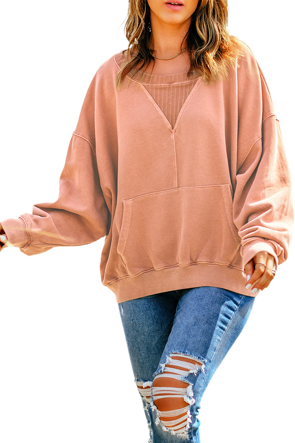 Drop Shoulder Sweatshirt with Kangaroo Pocket