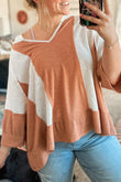 Straw Yellow Textured Colorblock 3/4 Sleeve Oversize Top