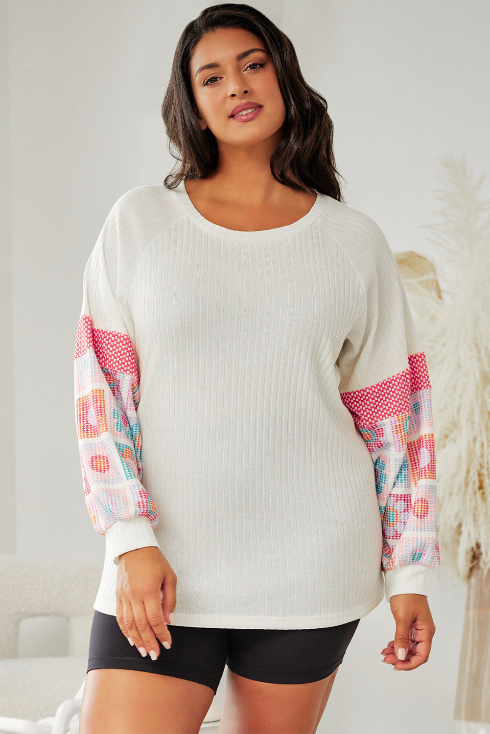 Plus Size Floral Print Raglan Bubble Sleeve Top